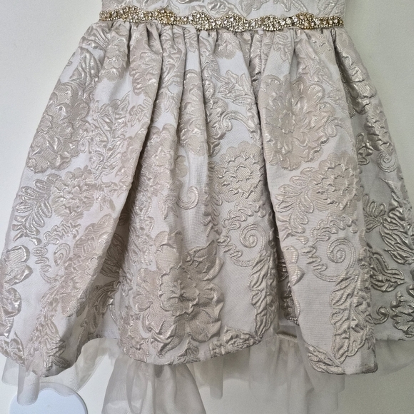 EUC Rare Editions Dress Ivory Gold Silver Girl 5 Wedding Holiday Family Photo - Picture 4 of 13